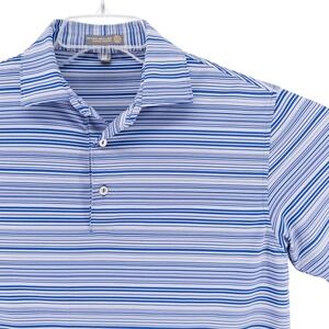 Peter Millar Summer Comfort Polo Shirt Mens Small Blue Stripe Short Sleeve Golf